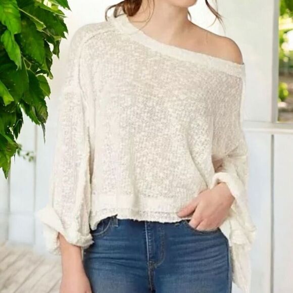 Free people Women's Island Girl Raw Edge Hacci Top - White NWT XS - Picture 1 of 7